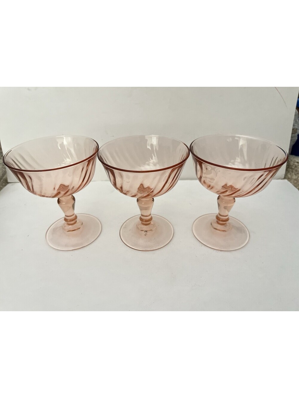 Set of 3 Luminarc France Pink Rosaline Coupe Swirled Glasses Dessert Vintage